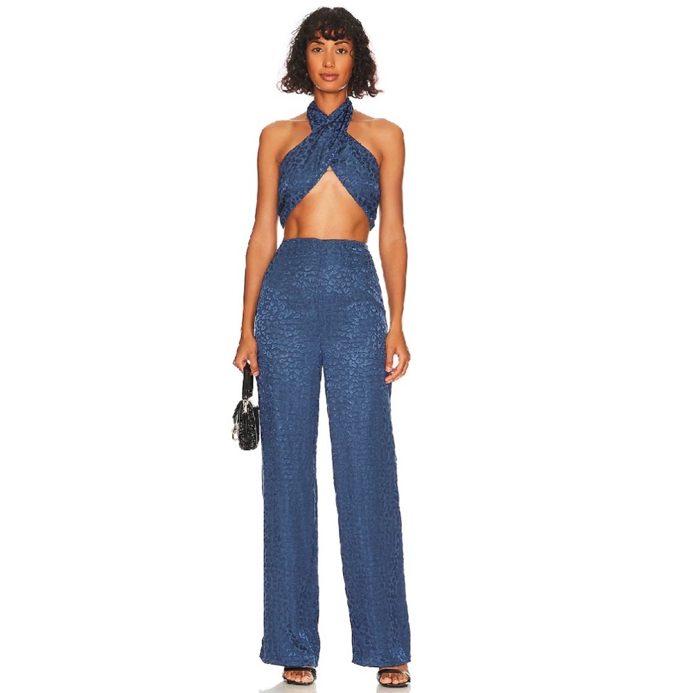 Lovers + Friends Regina Jacquard Leopard Pant in Blue NWT - Picture 3 of 14